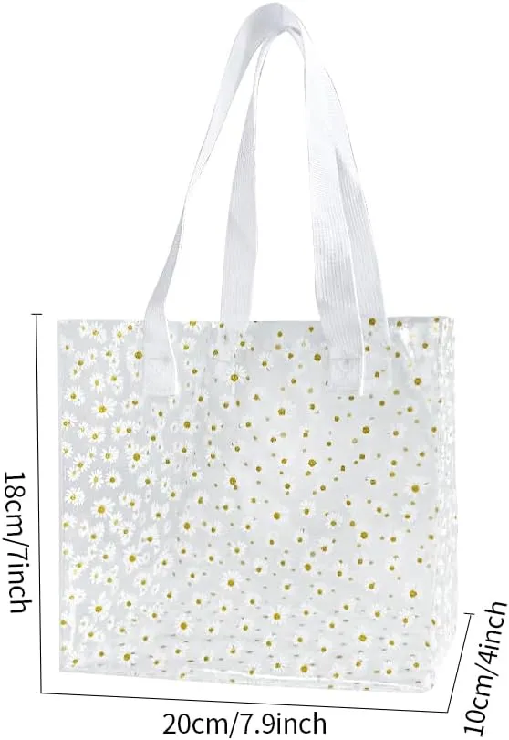 ONEART Daisy Flower PVC Tote Bag, Small Clear PVC Handbag for Beach Vacation Shopping, Waterproof Purse Bag