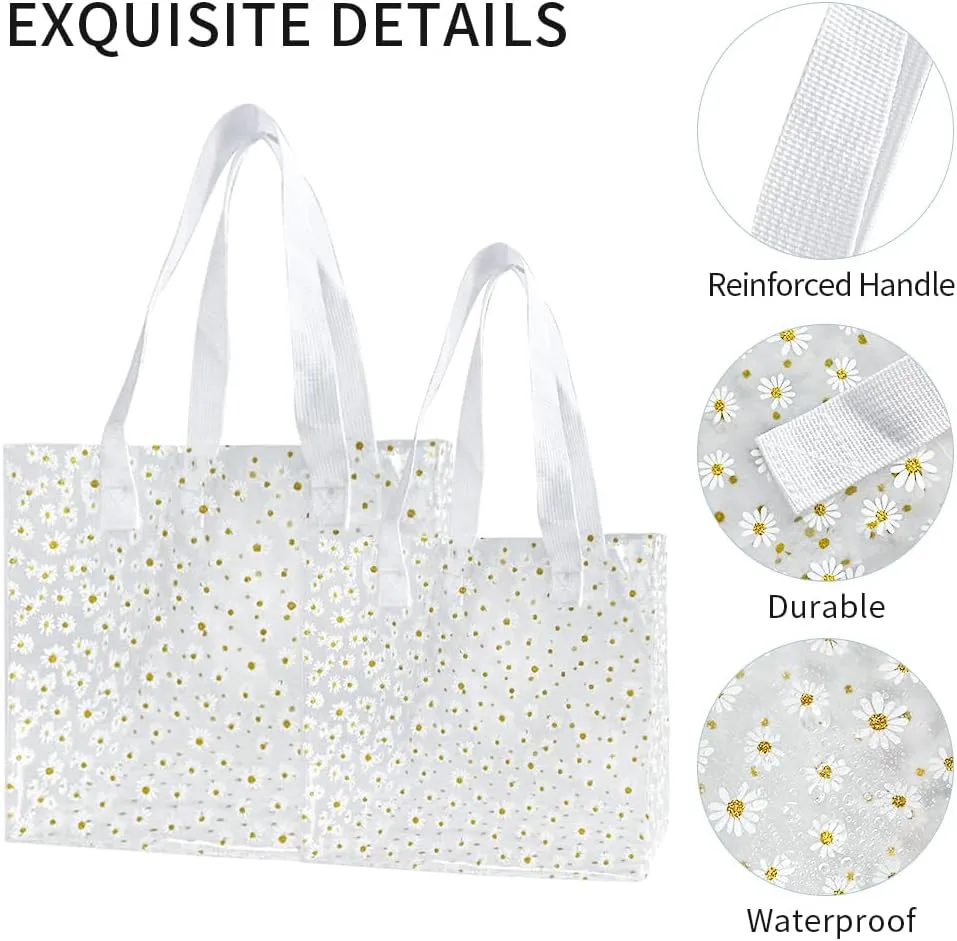 ONEART Daisy Flower PVC Tote Bag, Small Clear PVC Handbag for Beach Vacation Shopping, Waterproof Purse Bag