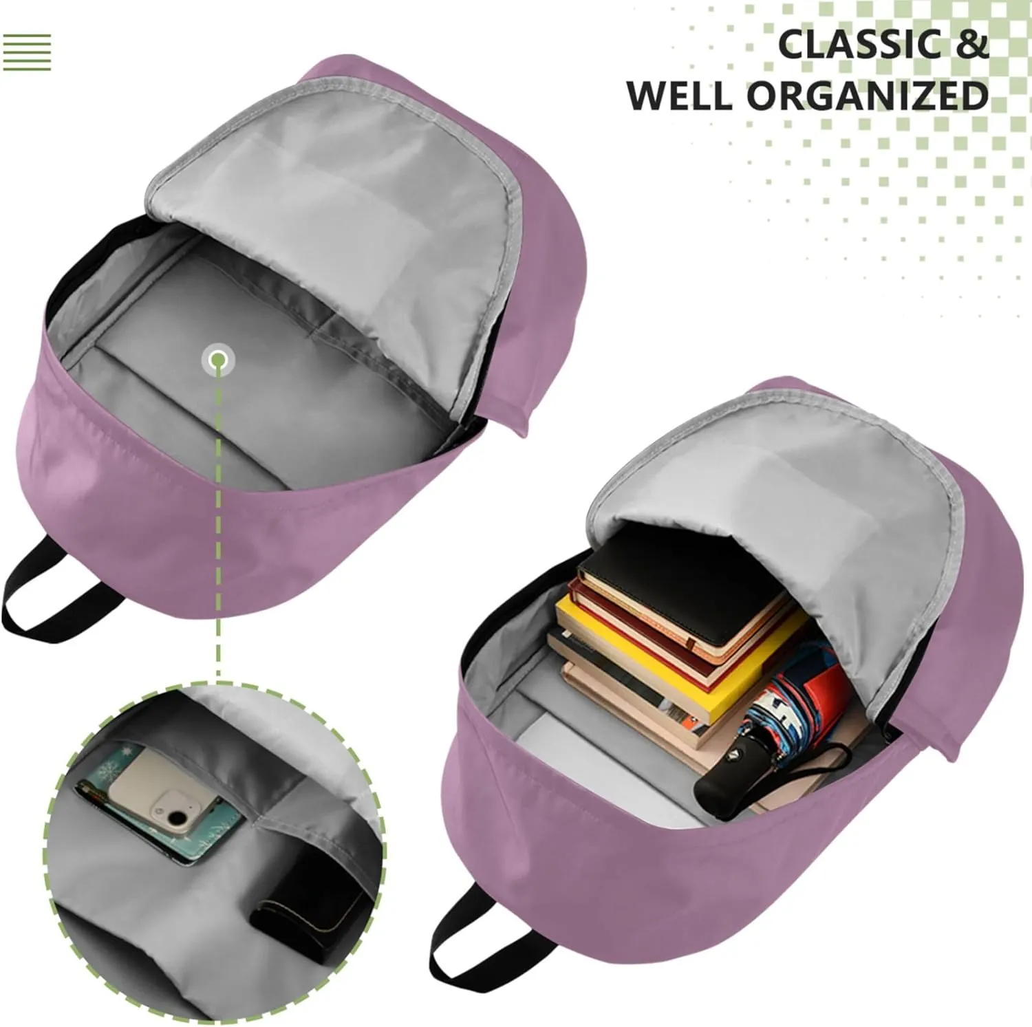 Opera Mauve Purple Cute Backpacks for Woman Daypack Custom Back to School Bookbag