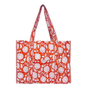 Orange Botanicals Quilted Tote Bag