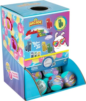ORB Arcade Rainbow Llamas - 48 Individual Mystery Capsules, Each Containing 1 Assorted Color Rainbow Llama Squishy Toy to Squeeze - Perfect Party Favors, Stocking Stuffers, Goodie Bags and More