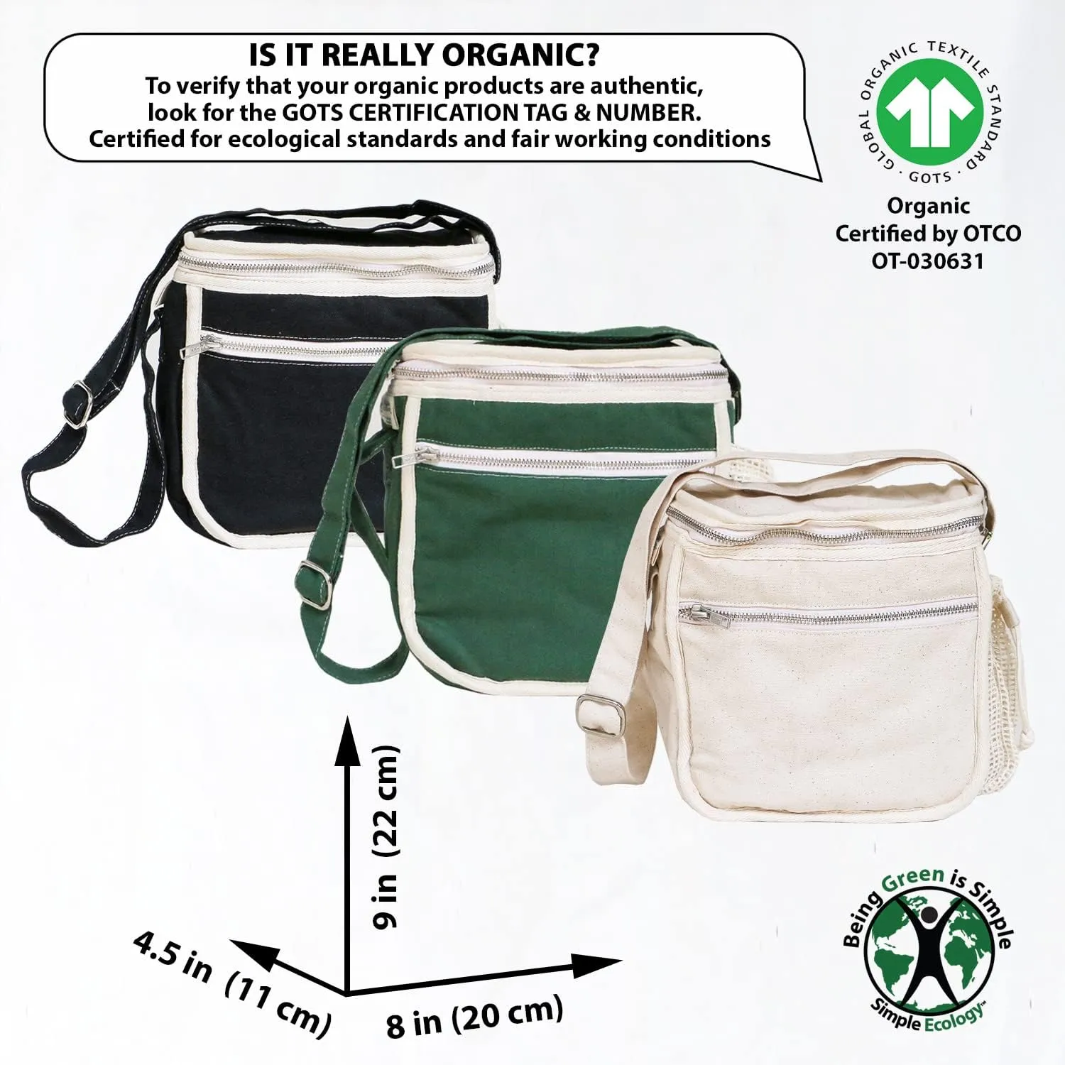 Organic Cotton Insulated Lunch Bag - Black