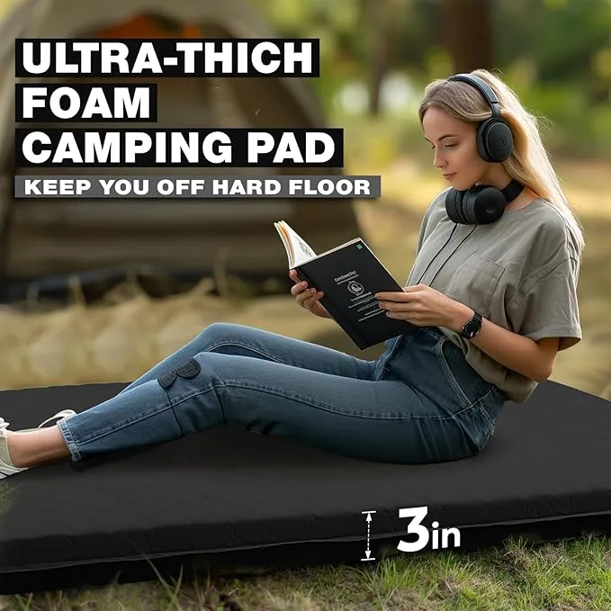 Overmont Self Inflating Sleeping Pad for Camping - 3” Ultra Thick Memory Foam Camping Pad - Inflatable Camping Mattress Pad 4 Season Camp Sleeping Mat for Car Truck Travel Tent