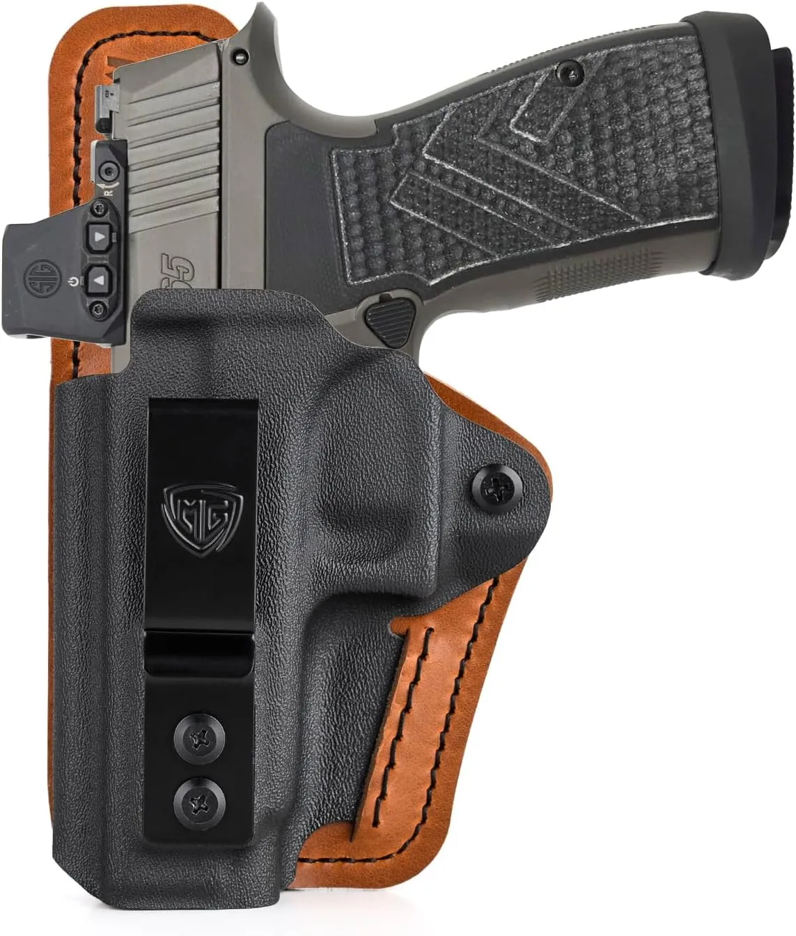 P365 AXG Legion Holster with Comfort Foam Pad, IWB Kydex and Leather Hybrid Holster for 9mm Sig Sauer P365 AXG Legion Pistol Inside Waistband Concealed Carry - Red Dot Optic Cut