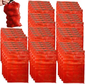 Pack of 50 Produce Storage Mesh Bags, 12.7'' x 21.6'', 10 lb Reusable Breathable Vegetable Net Bags With Drawstring for Onions, Potatoes, Citrus, Crawfish