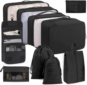Packing Cubes 10 PCS, Mesh Breathable Luggage Organizers Bags, Packing Organizers, Durable Travel Essentials Bags Set, Travel Packing Organizers, Black