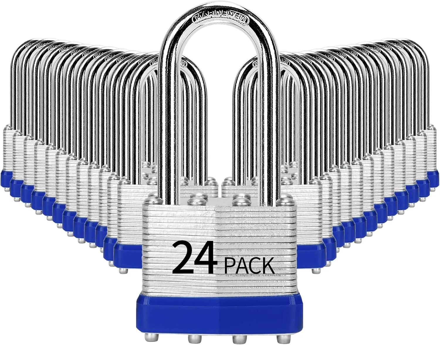 Padlocks Keyed Alike, Pack of 24, Laminated Steel Keyed Lock (1-9/16", 40mm), Padlocks with Same Key, Long Shackle, for Toolbox, Locker & StorageUnit or More
