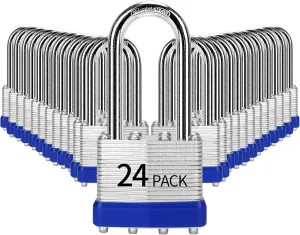 Padlocks Keyed Alike, Pack of 24, Laminated Steel Keyed Lock (1-9/16", 40mm), Padlocks with Same Key, Long Shackle, for Toolbox, Locker & StorageUnit or More