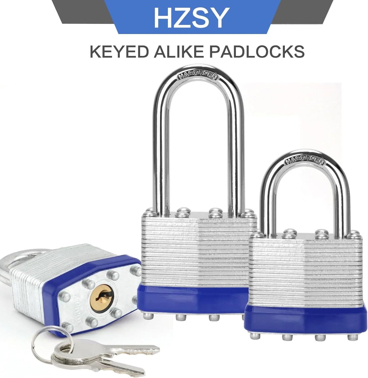 Padlocks Keyed Alike, Pack of 24, Laminated Steel Keyed Lock (1-9/16", 40mm), Padlocks with Same Key, Long Shackle, for Toolbox, Locker & StorageUnit or More