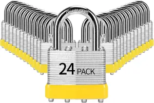 Padlocks Keyed Alike, Pack of 24, Laminated Steel Keyed Lock (1-9/16", 40mm), Padlocks with Same Key, Normal Shackle, for Toolbox, Locker & StorageUnit or More