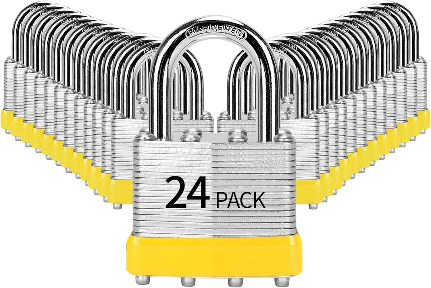 Padlocks Keyed Alike, Pack of 24, Laminated Steel Keyed Lock (1-9/16", 40mm), Padlocks with Same Key, Normal Shackle, for Toolbox, Locker & StorageUnit or More