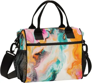 Paint Smear Multicolor Abstract Kids Lunch Bag with Shoulder Strap Adult Lunch Bags for Women Lunch Bag with Pocket for Gym