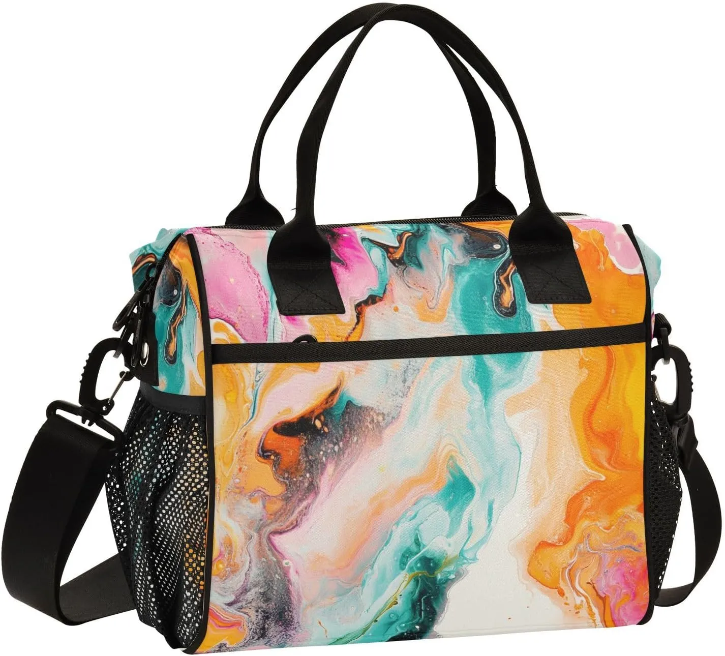Paint Smear Multicolor Abstract Kids Lunch Bag with Shoulder Strap Adult Lunch Bags for Women Lunch Bag with Pocket for Gym