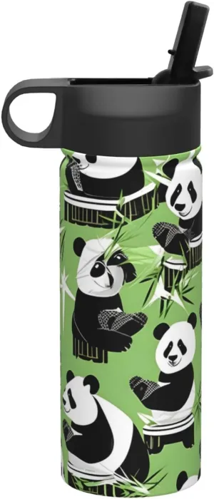 Panda bamboo Print Flask Stainless Steel Water Bottle with Straw 18OZ FOR Outdoor Gym Commute