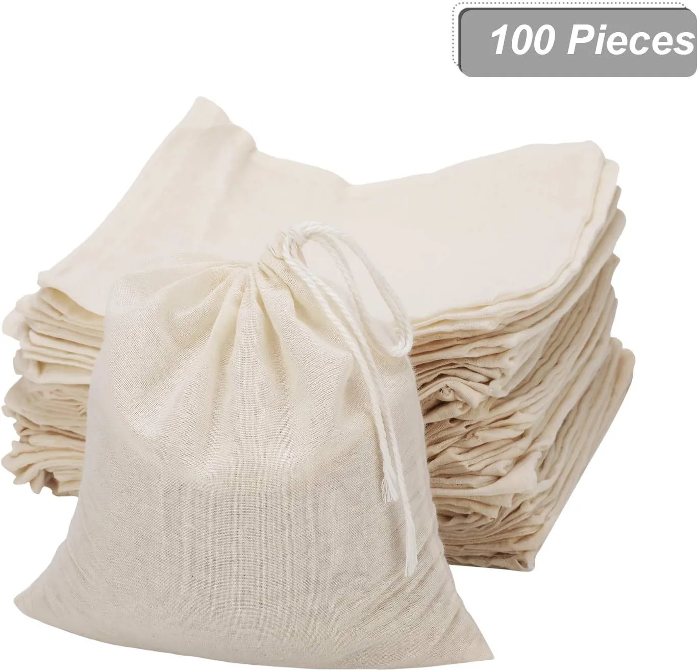 Pangda 100 Pieces Drawstring Cotton Bags Muslin Bags for Storage, Teas, Spices, Soaps, Candy, Jewellery, Wedding Party Favors and DIY Craft Home Decor (7.9 x 7 Inches)