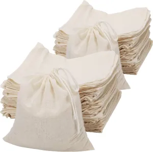 Pangda 100 Pieces Drawstring Cotton Bags Muslin Bags for Storage, Teas, Spices, Soaps, Candy, Jewellery, Wedding Party Favors and DIY Craft Home Decor (7.9 x 7 Inches)