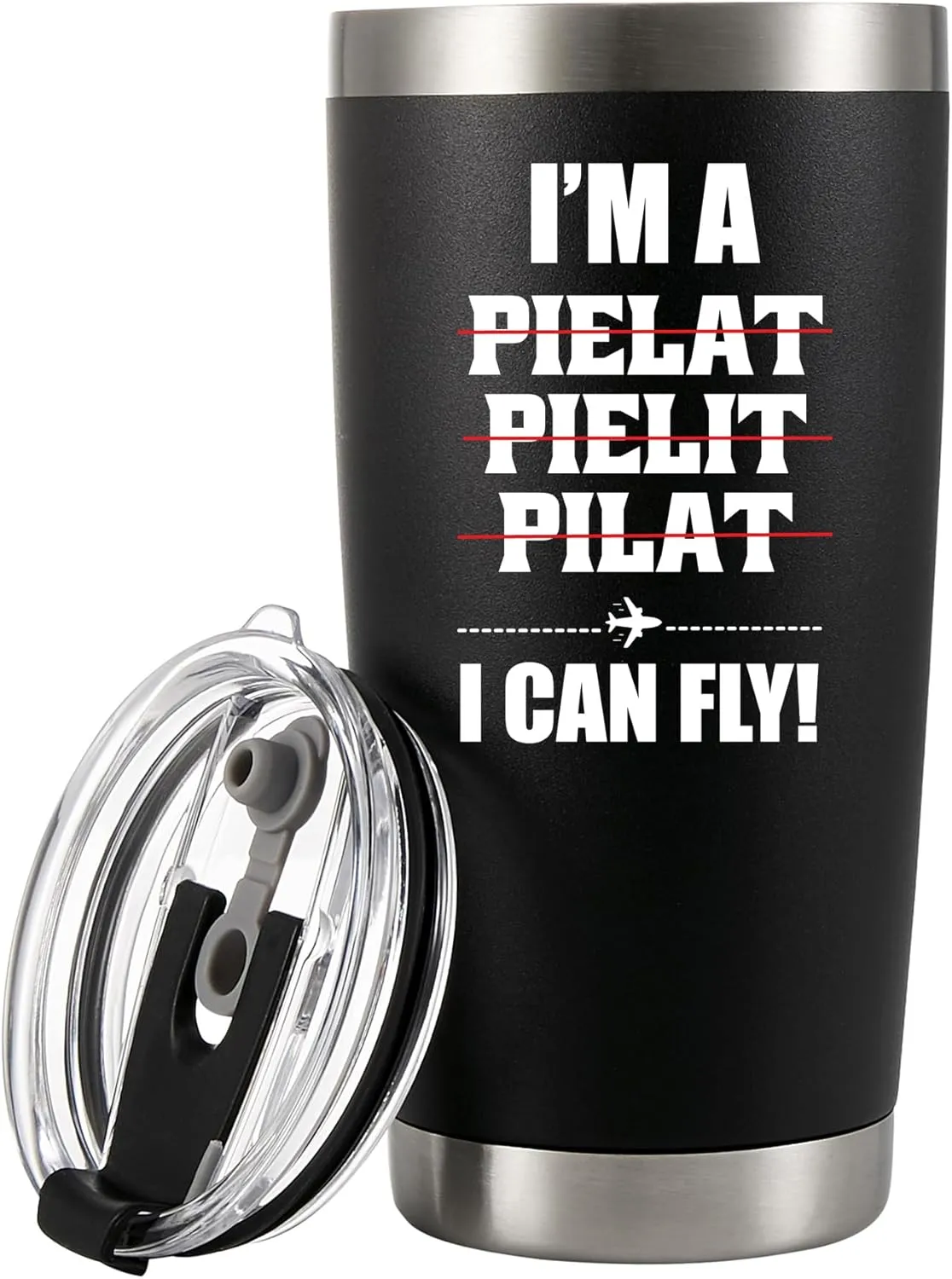 Panvola I'm A Pilot I Can Fly Pilot Gifts For Dad Husband Boyfriend Brother Aeronautical Student Aeronautics Vacuum Insulated Tumbler Stainless Steel Travel Mug with Lid and Straw 20 oz Black