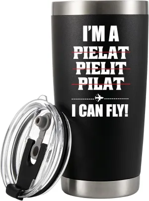 Panvola I'm A Pilot I Can Fly Pilot Gifts For Dad Husband Boyfriend Brother Aeronautical Student Aeronautics Vacuum Insulated Tumbler Stainless Steel Travel Mug with Lid and Straw 20 oz Black
