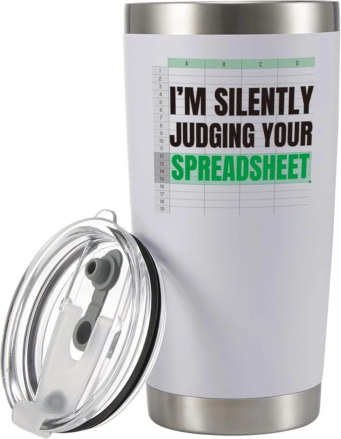 Panvola I'm Silently Judging Your Spreadsheet Accounting Gifts Accountant Data Analyst Bookkeeper Researchers CPA Vacuum Insulated Tumbler with Straw and Removable Lid 20 oz White