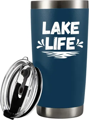 Panvola Lake Life Tumblers Gift For Lake Lovers Kayaking Boating Boat Owner's Outdoor Enthusiasts Vacuum Insulated Tumbler 20 oz Blue