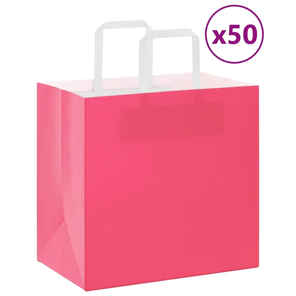 Paper Bags 50 pcs with Handles Pink 26x17x25 cm