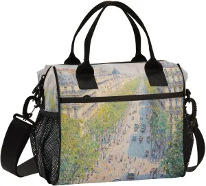 Parisian Avenue Trees People Insulated Lunch Bag Reusable Lunch Box for Men Women Leakproof Cooler Tote Bag with Adjustable Shoulder Strap Lunch Tote for Work Travel Office Camping Picnic