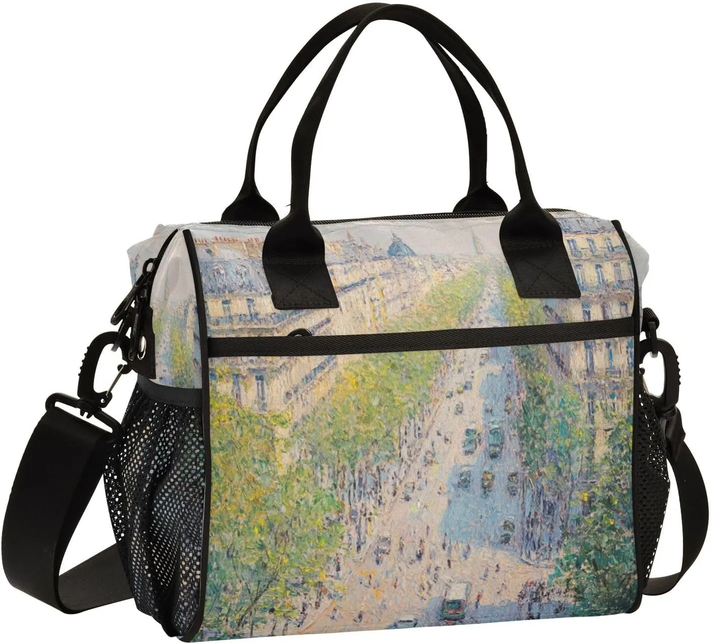 Parisian Avenue Trees People Insulated Lunch Bag Reusable Lunch Box for Men Women Leakproof Cooler Tote Bag with Adjustable Shoulder Strap Lunch Tote for Work Travel Office Camping Picnic