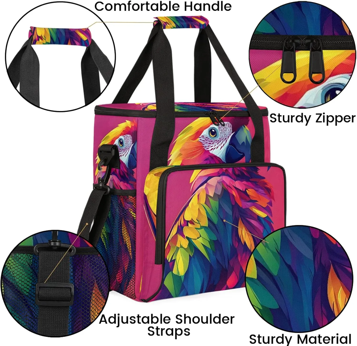 Parrot Coffee Maker Travel Bag, Bird Insulated Grocery Bag Travel Picnic Leakproof Cooler Bags With Shoulder Strap