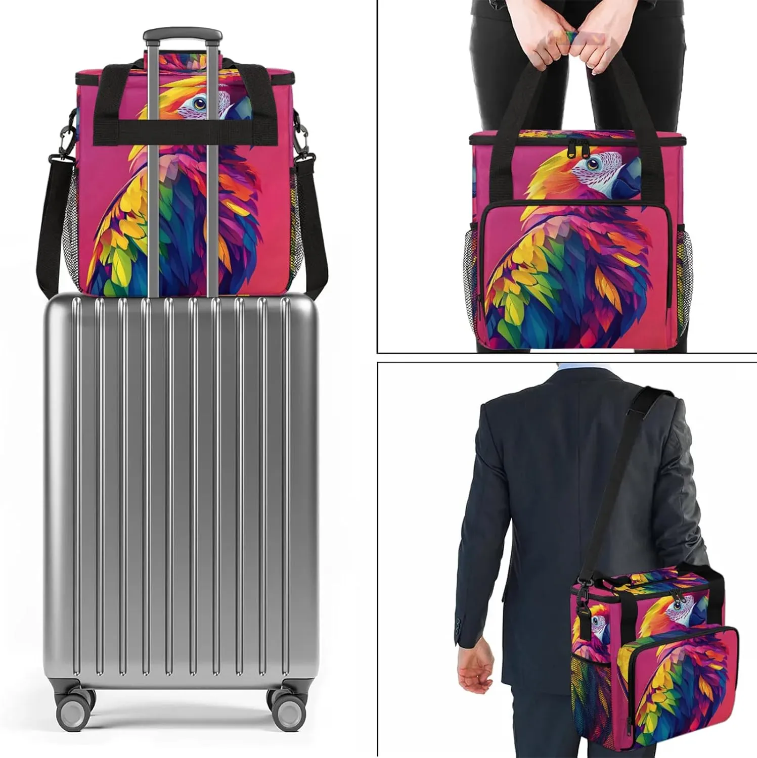 Parrot Coffee Maker Travel Bag, Bird Insulated Grocery Bag Travel Picnic Leakproof Cooler Bags With Shoulder Strap