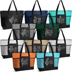 Paterr 10 Pcs Christian Tote Bags Bulk with Pocket Zipper for Women Bible Study Group Religious Church Gifts