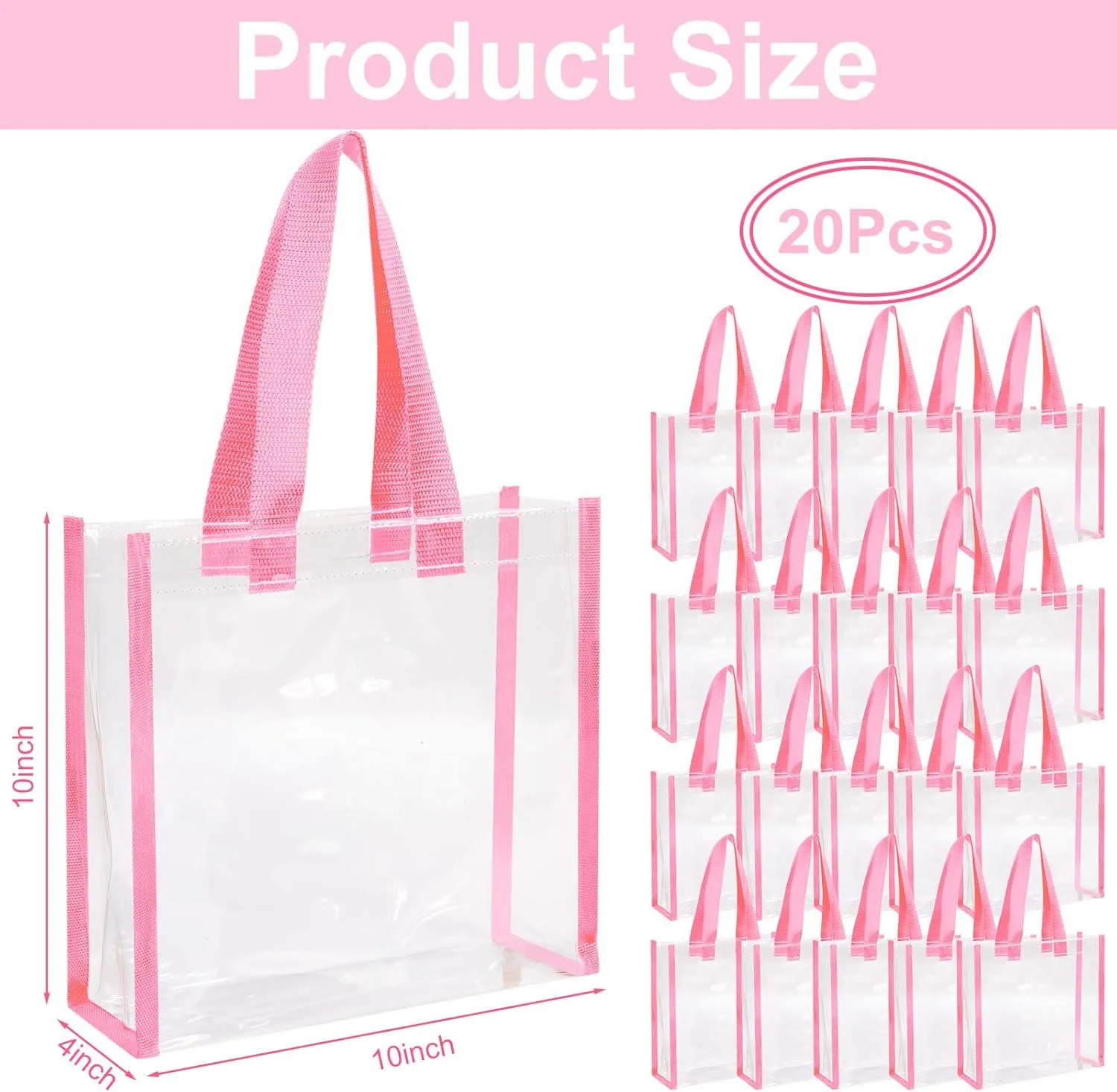 Paterr 20 Pack Plastic Clear Tote Bags 10 x 10 x 4 Inch Stadium Approved Gift Bag with Handles for Women Sports Work Travel