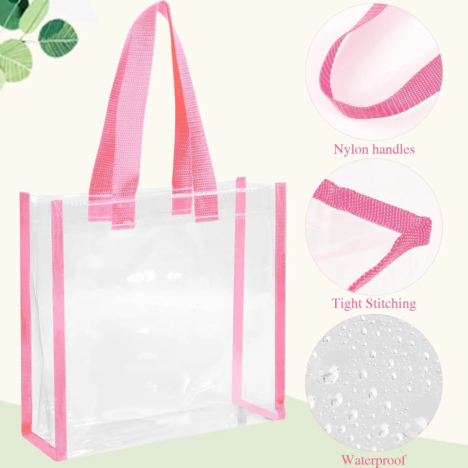 Paterr 20 Pack Plastic Clear Tote Bags 10 x 10 x 4 Inch Stadium Approved Gift Bag with Handles for Women Sports Work Travel
