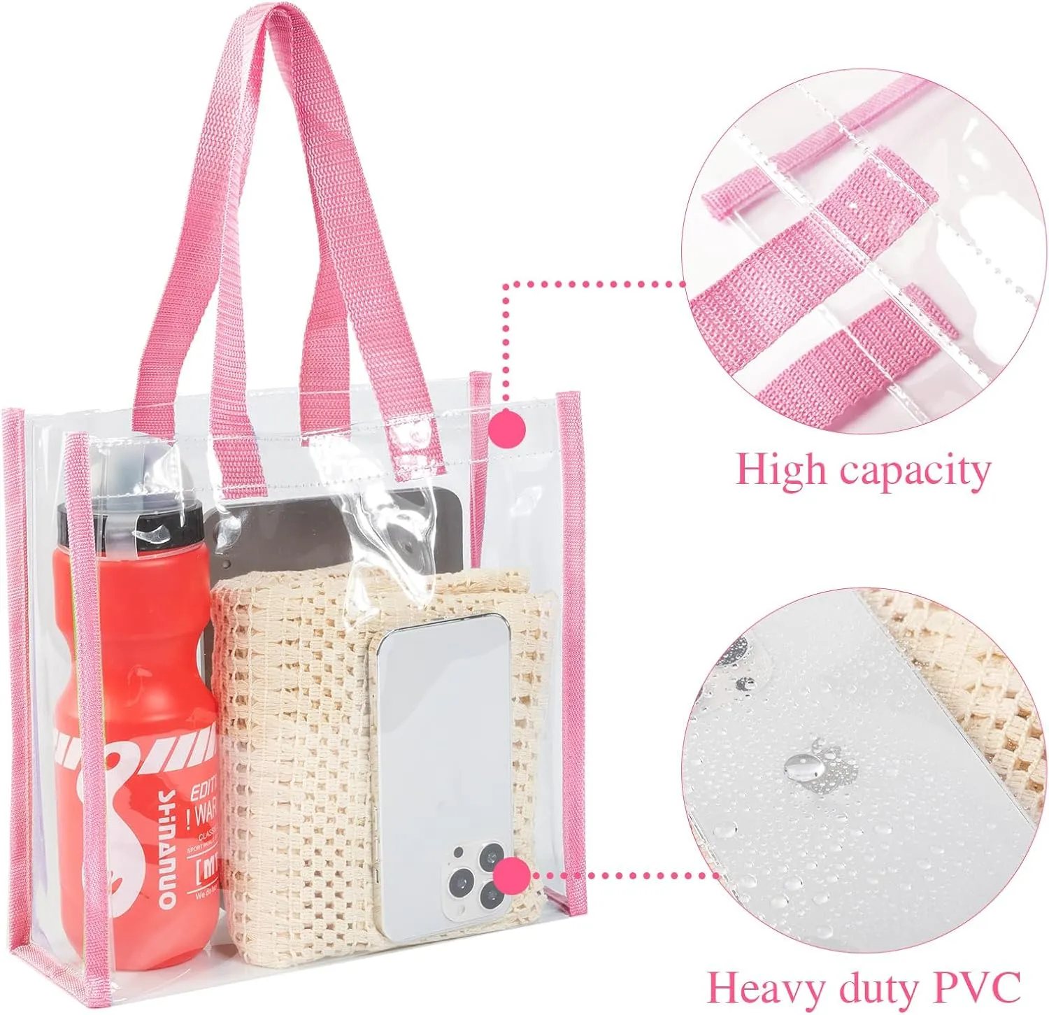 Paterr 20 Pack Plastic Clear Tote Bags 10 x 10 x 4 Inch Stadium Approved Gift Bag with Handles for Women Sports Work Travel