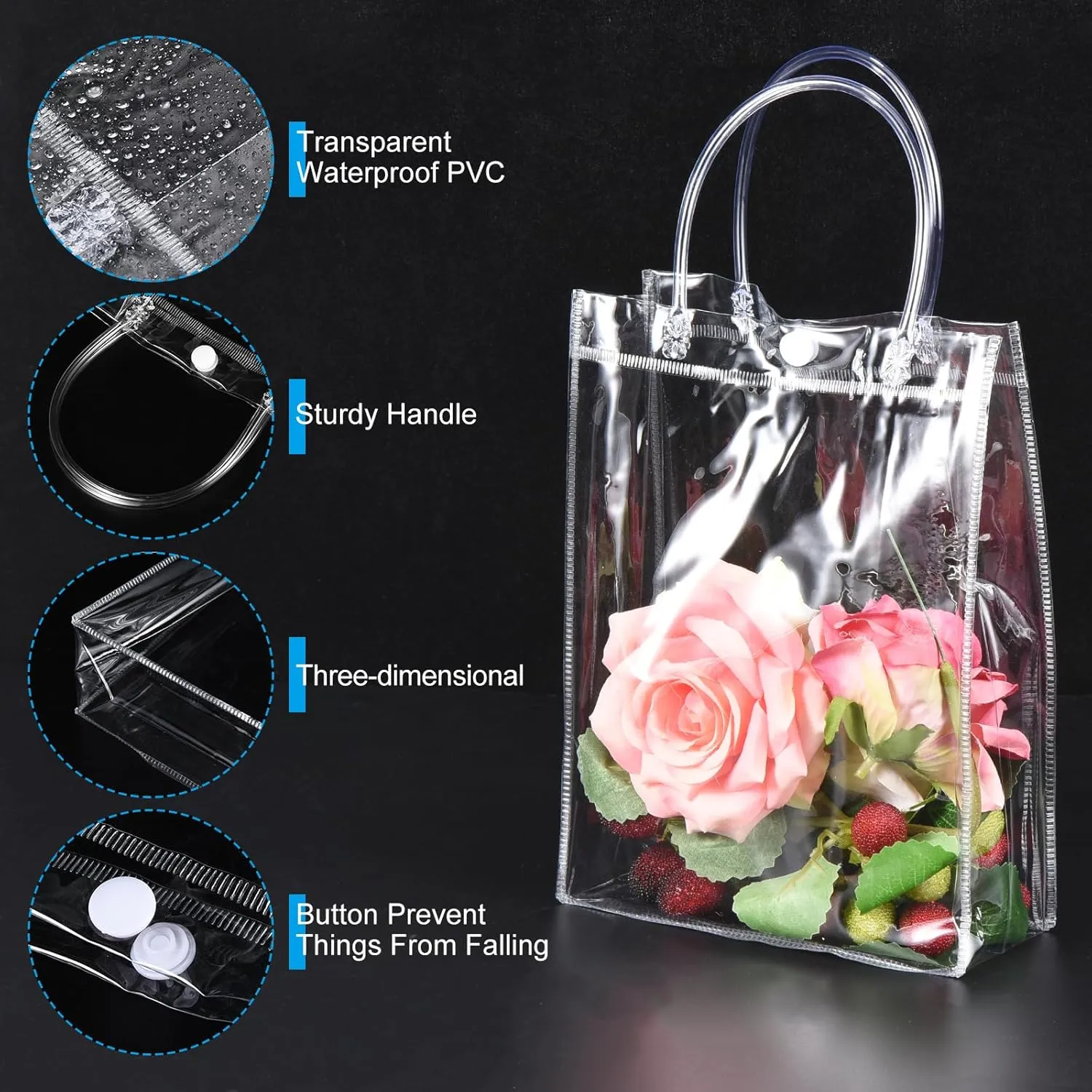 PATIKIL 40 Pack Clear PVC Gift Bags, 9" x 6.7" x 2.8" Reusable Mini Transparent Plastic Gift Wrap Tote Bag with Handles for Shopping Party Wedding