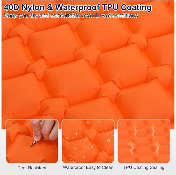 PATIKIL Sleeping Pad for Camping 76''x24'' Ultralight Inflatable Waterproof Sleeping Mat with Pillow Built-in Pump for Backpacking Hiking Traveling, Orange