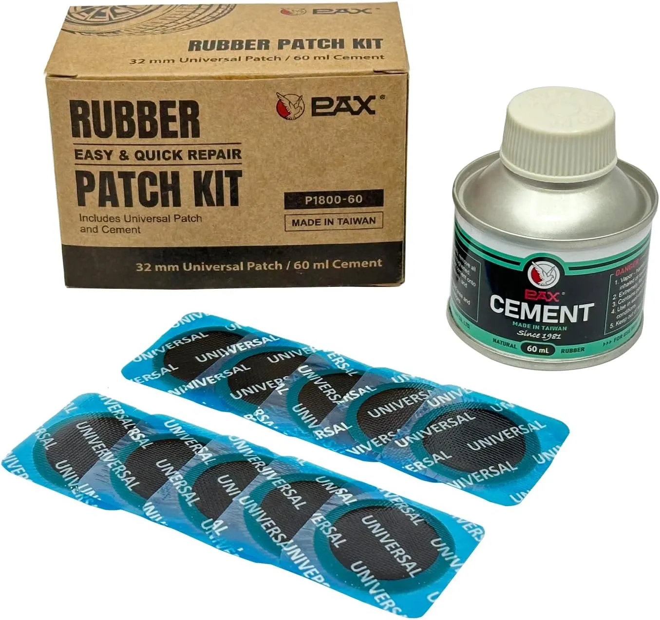 PAX 30Pcs 32mm Dia Round Universal Tube and Tire Patch Kit Heavy Duty, with 1Pc 60ml Green Cement Glue for Bike, Motorcycle, Car, Truck, Radial and Bias Tires, Automobile, BMX, ATVs, Inflatable Rubber