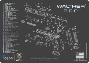 PDP Gun Cleaning Mat - Schematic (Exploded View) Diagram Compatible with Walther PDP Series Pistol 3 mm Padded Pad Protect Your Firearm Magazines Bench Surfaces Gun Oil Solvent Resistant, BLACK