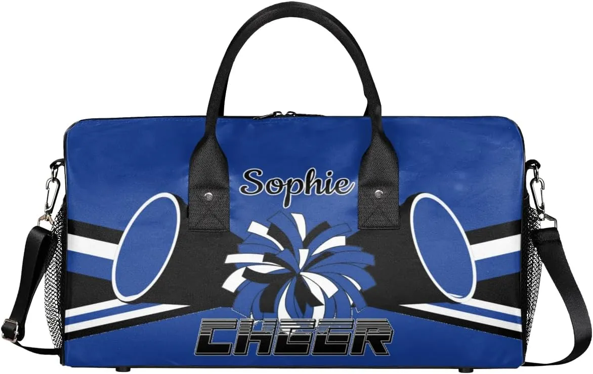 Personalized Cheer Bags for Cheerleaders Custom Sport Duffel Bag Gym Bag Travel Duffle Bag, Cobalt Blue Overnight Weekender Bag with Name
