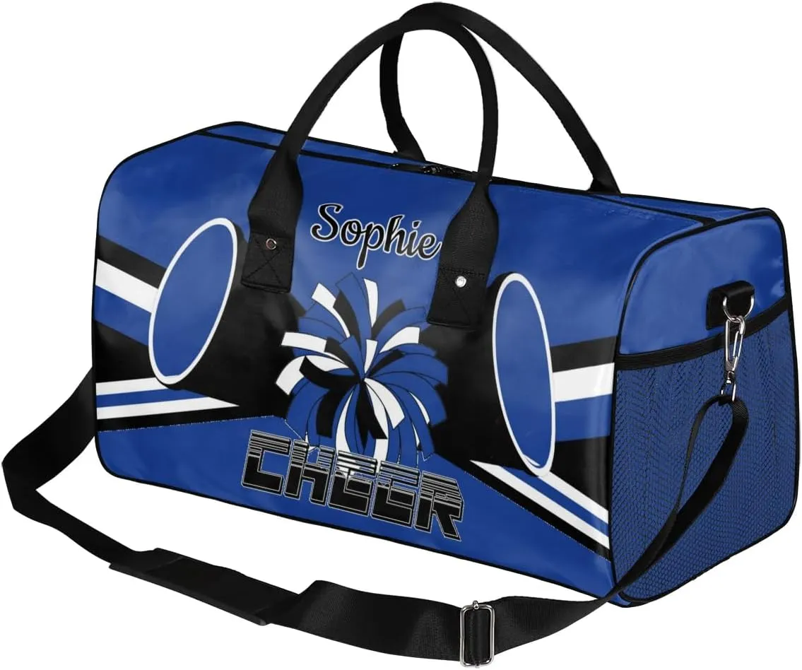 Personalized Cheer Bags for Cheerleaders Custom Sport Duffel Bag Gym Bag Travel Duffle Bag, Cobalt Blue Overnight Weekender Bag with Name