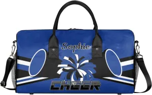Personalized Cheer Bags for Cheerleaders Custom Sport Duffel Bag Gym Bag Travel Duffle Bag, Cobalt Blue Overnight Weekender Bag with Name