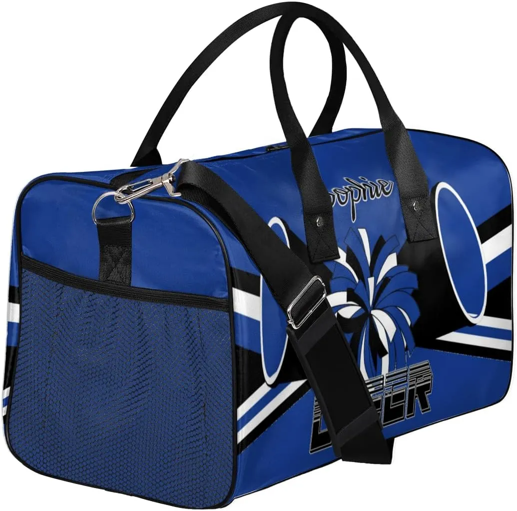 Personalized Cheer Bags for Cheerleaders Custom Sport Duffel Bag Gym Bag Travel Duffle Bag, Cobalt Blue Overnight Weekender Bag with Name