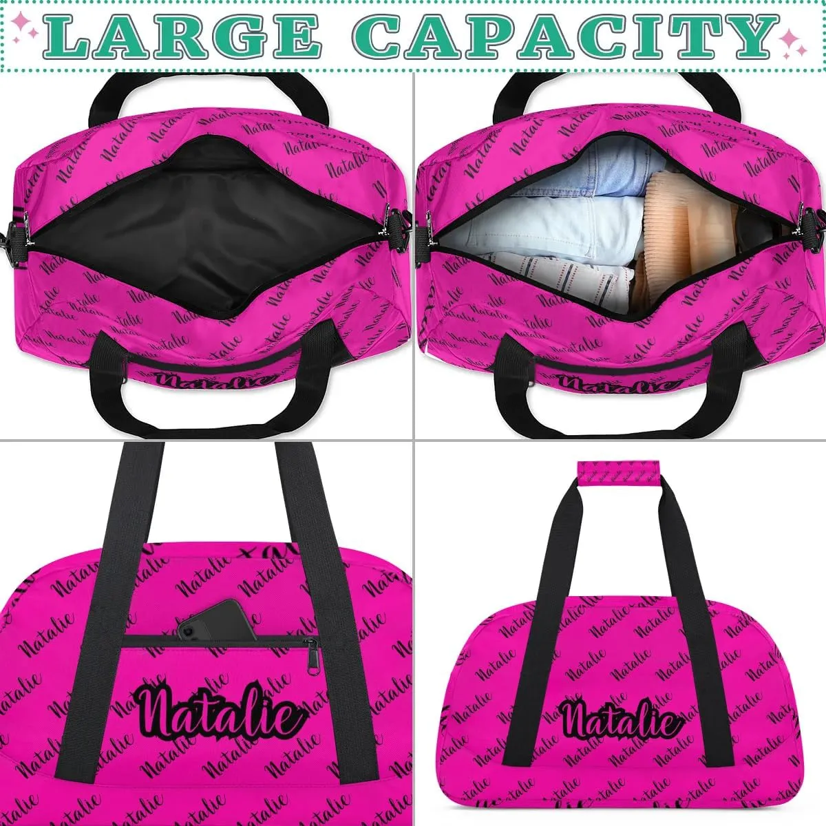 Personalized Dance Bag Duffel Bag for Girl & Boy, Custom Sport Gym Bag Ballet Bag Weekender Bags Travel Bag Name Hot Pink Black, Option 16, SDP1113