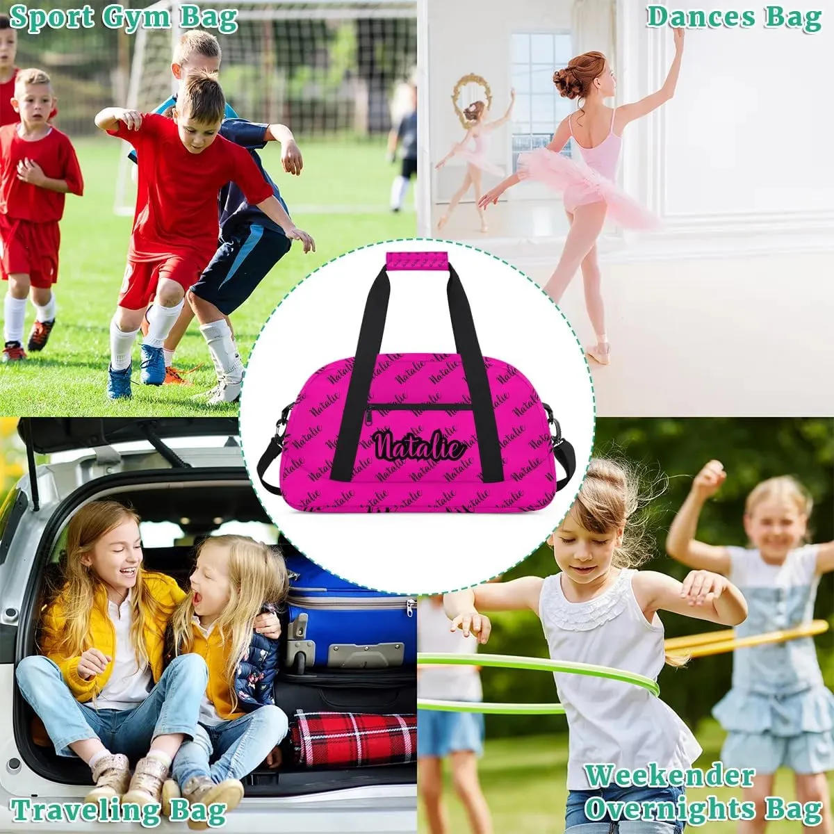 Personalized Dance Bag Duffel Bag for Girl & Boy, Custom Sport Gym Bag Ballet Bag Weekender Bags Travel Bag Name Hot Pink Black, Option 16, SDP1113