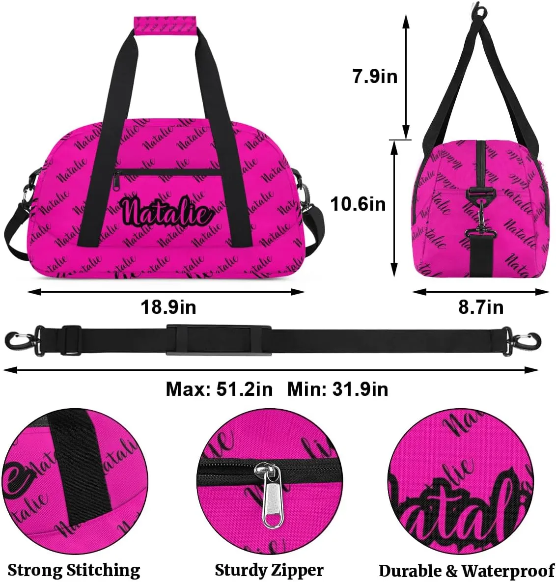 Personalized Dance Bag Duffel Bag for Girl & Boy, Custom Sport Gym Bag Ballet Bag Weekender Bags Travel Bag Name Hot Pink Black, Option 16, SDP1113