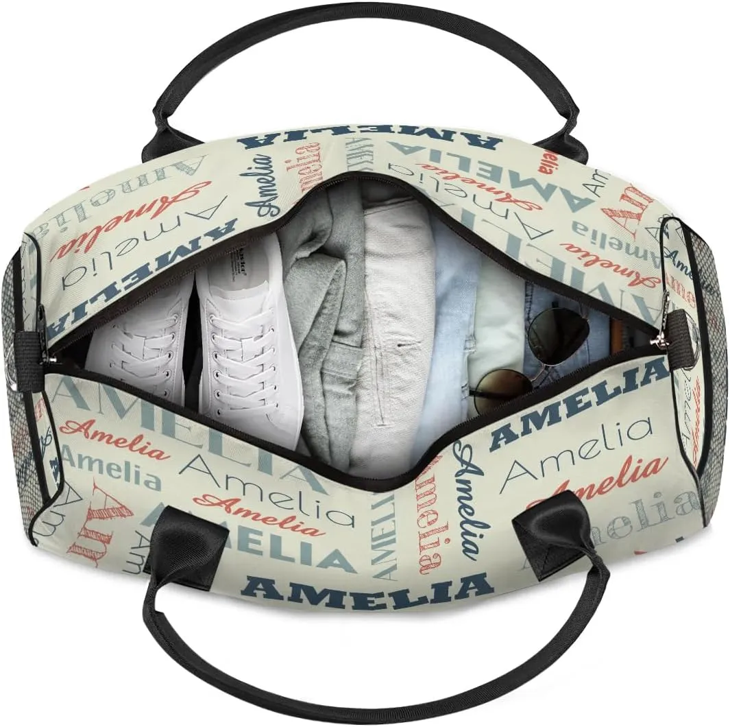 Personalized Duffel Bags Overnight Bag with Name Lightweight Travel Daycare Bag for Sleepover Weekender Bag Women Men Custom Text Gifts Beige Orange