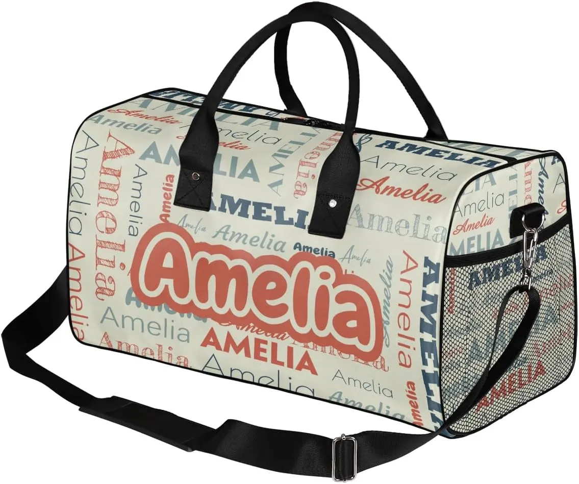Personalized Duffel Bags Overnight Bag with Name Lightweight Travel Daycare Bag for Sleepover Weekender Bag Women Men Custom Text Gifts Beige Orange