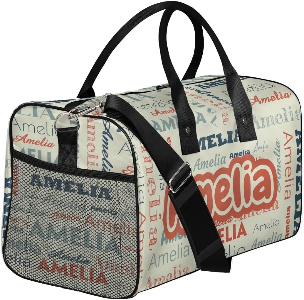 Personalized Duffel Bags Overnight Bag with Name Lightweight Travel Daycare Bag for Sleepover Weekender Bag Women Men Custom Text Gifts Beige Orange