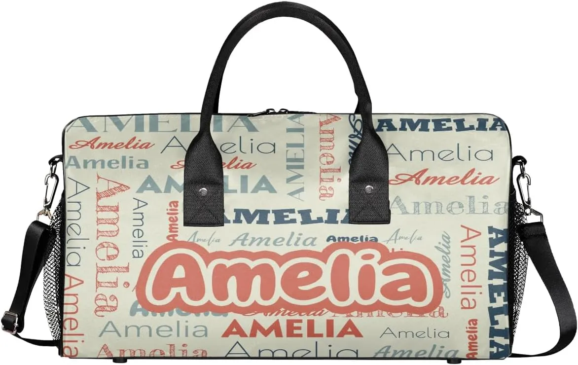 Personalized Duffel Bags Overnight Bag with Name Lightweight Travel Daycare Bag for Sleepover Weekender Bag Women Men Custom Text Gifts Beige Orange