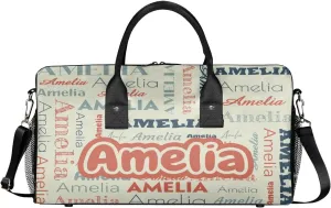 Personalized Duffel Bags Overnight Bag with Name Lightweight Travel Daycare Bag for Sleepover Weekender Bag Women Men Custom Text Gifts Beige Orange