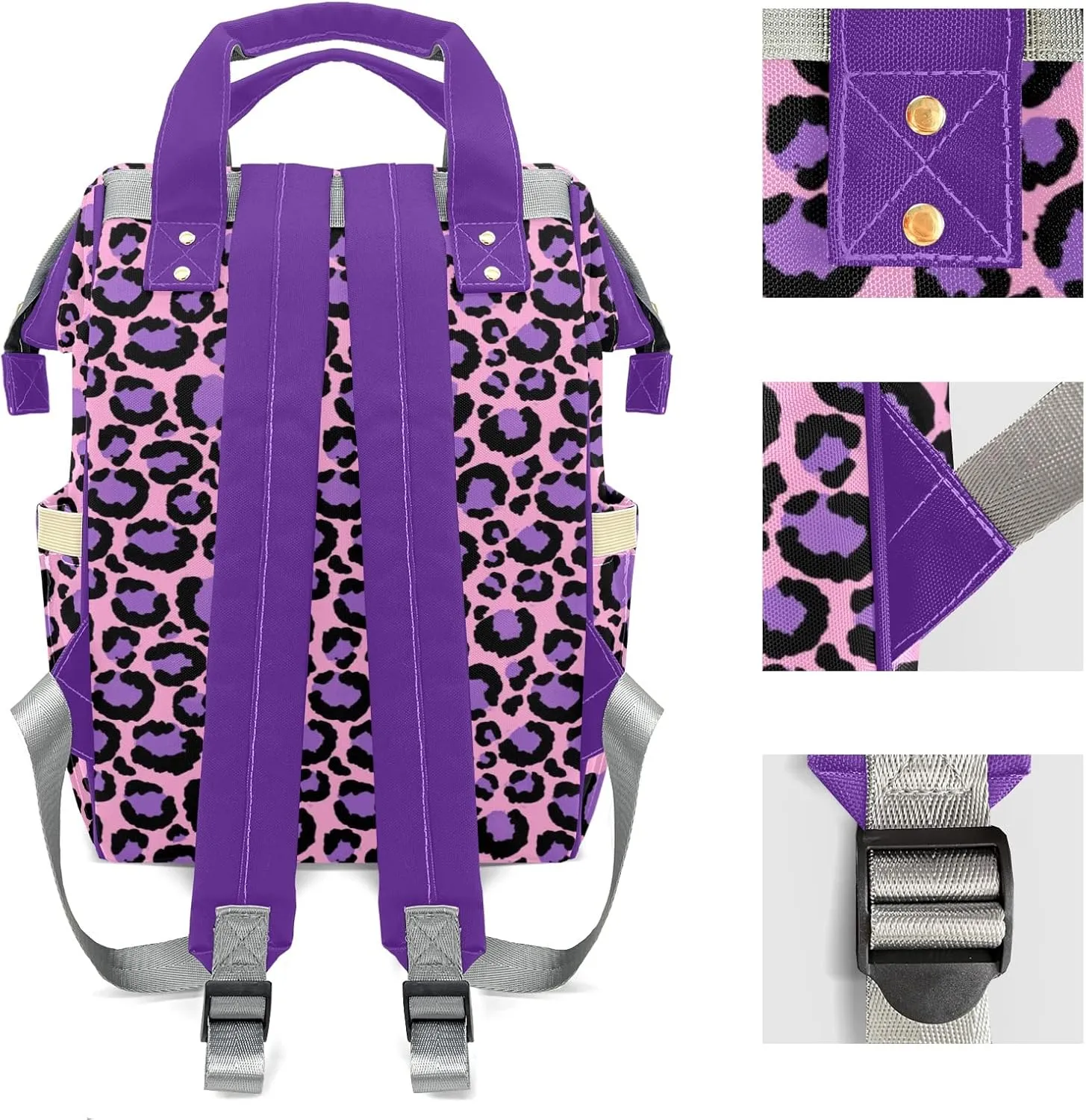 Personalized Leopard Print Diaper Bags Backpack Custom Text Bag Gifts for Mother Father Pink Purple